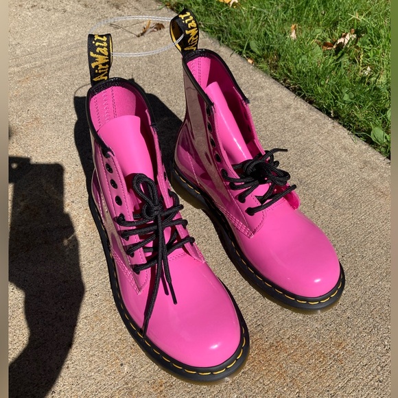 Dr. Martens 1460 Women's Patent Leather Lace Up Boots Hot Pink Combat Boots - Picture 13 of 17